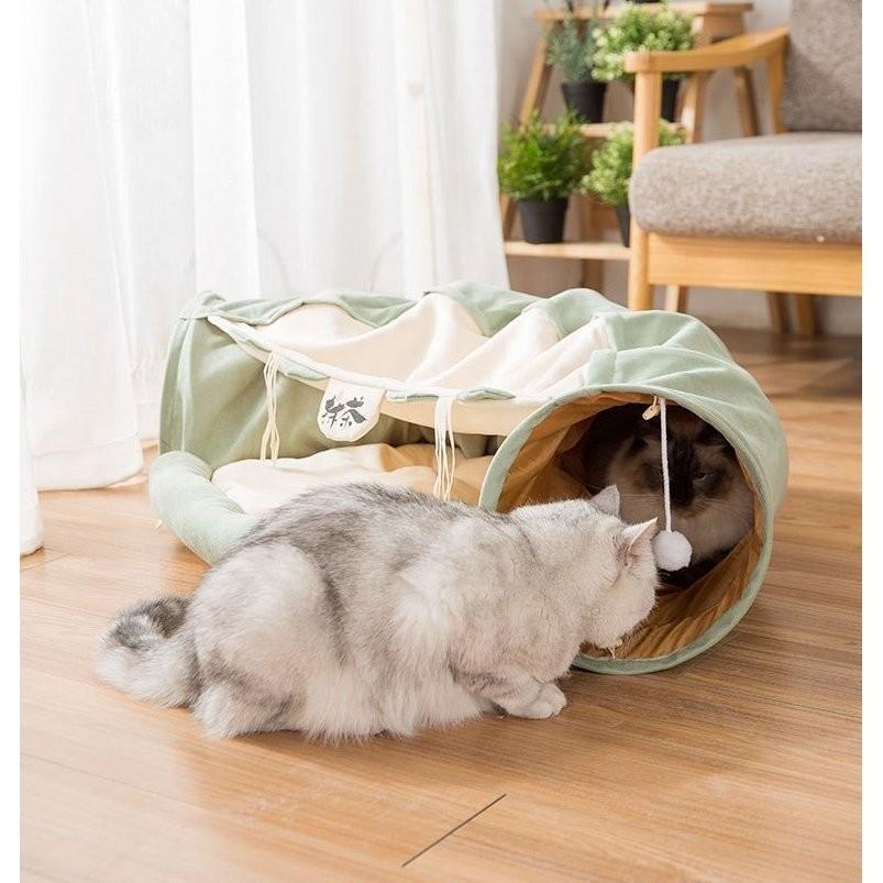 猫トンネル 猫 トンネル 猫 ベッド 2IN1遊び場 ドーム型ベッド 四季兼用 折り畳み可 選べる 4カラー
